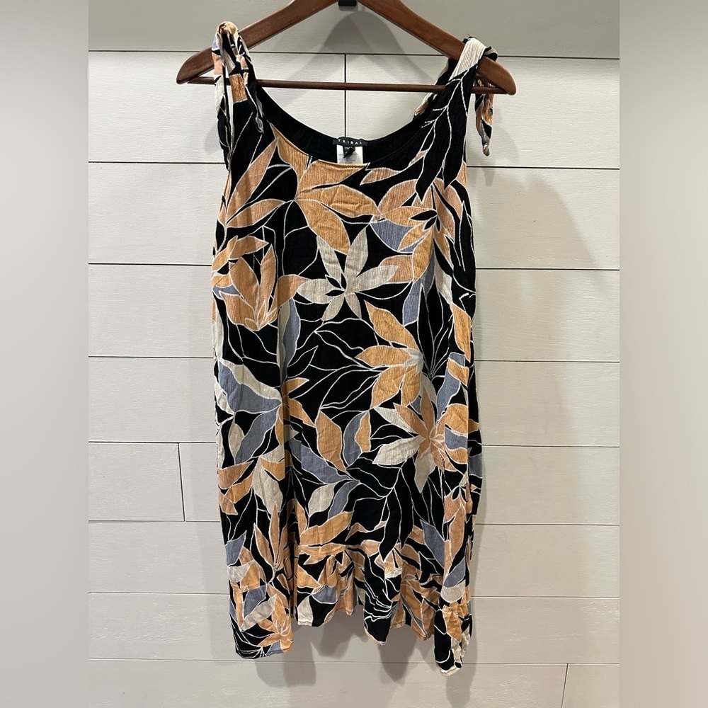 Tribal Women’s Floral Black/ Orange Gauze Tie- Strap Dress- size XL